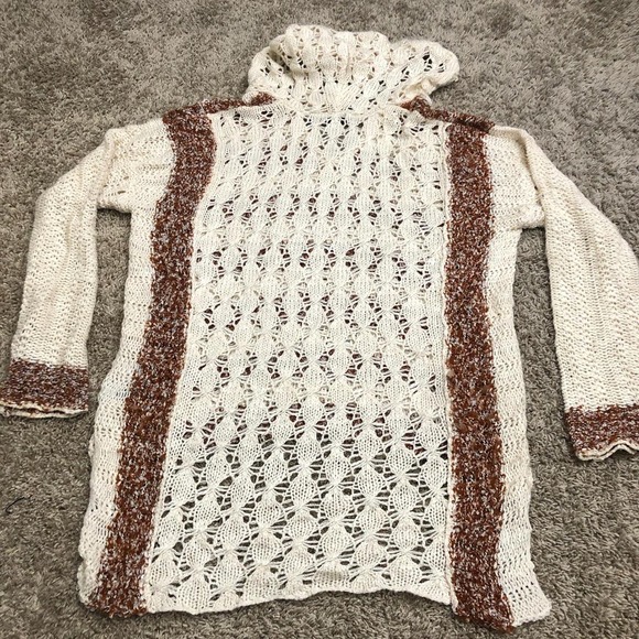 Women’s Orange and White Knit Hooded Sweater - Picture 3 of 4